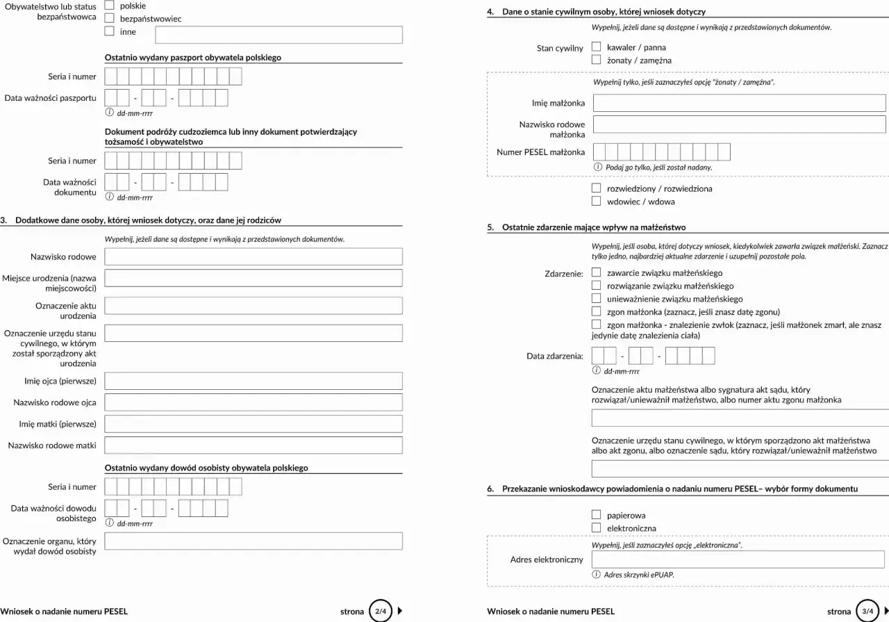Formularz wniosku o nadanie numeru PESEL ES.32 pusty