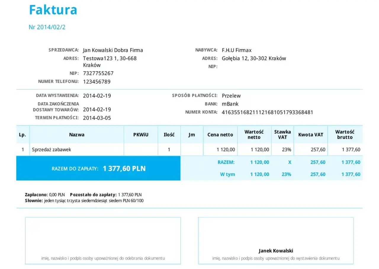 Zdjęcie Faktura uproszczona druk: gotowe wzory i formularze do pobrania