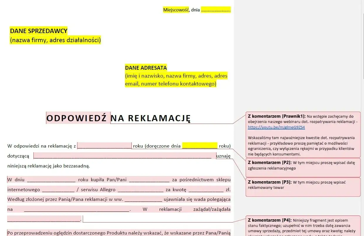 wzór pisma reklamacyjnego, szablon reklamacji, pismo konsumenckie