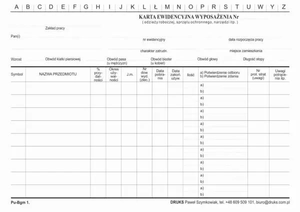 Karta ewidencyjna wyposażenia druk - pobierz bezpłatnie gotowy wzór PDF