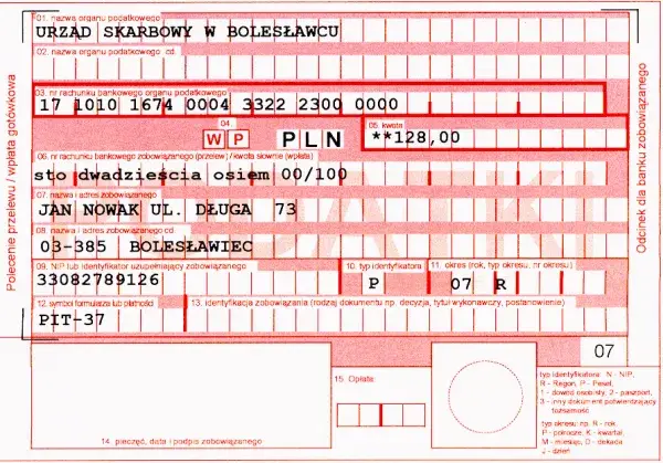 Jak prawidłowo wypełnić druk przelewu podatku do urzędu skarbowego